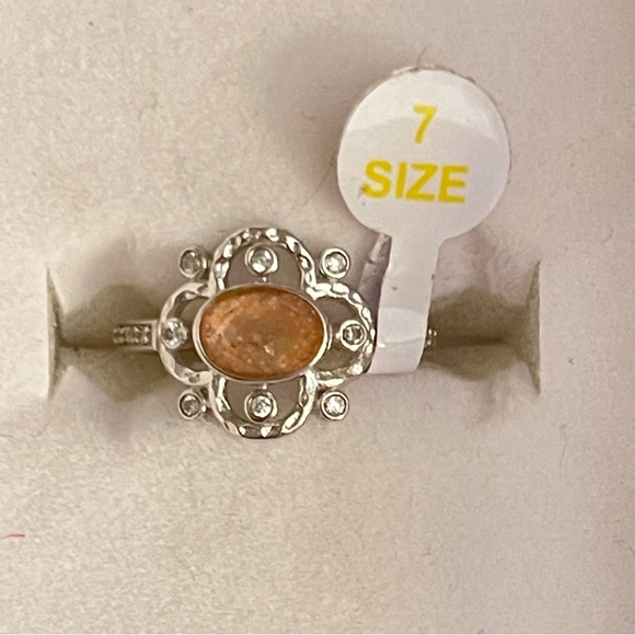 “Follow your Dreams” RBP2850 Genuine Carnelian Quartz on Rhodium plating Sz 7 - Picture 4 of 5